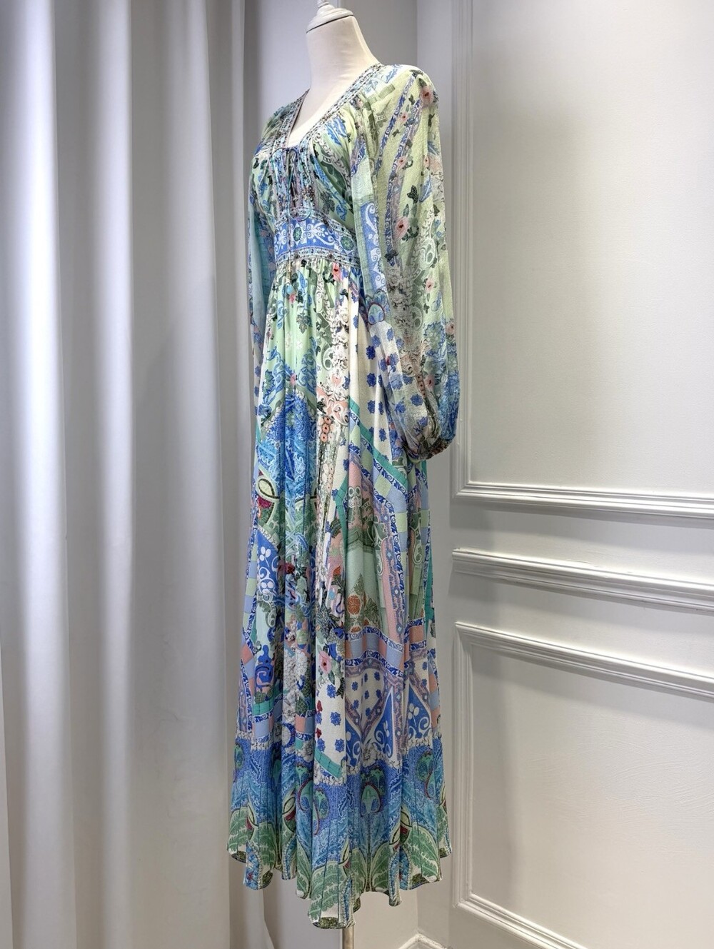 Camilla lace up front long dress In Midsummer mosaics - Picture 6 of 13